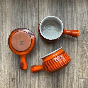 Estriceram French Canadian Bright Orange Pottery Soup Bowls x 3